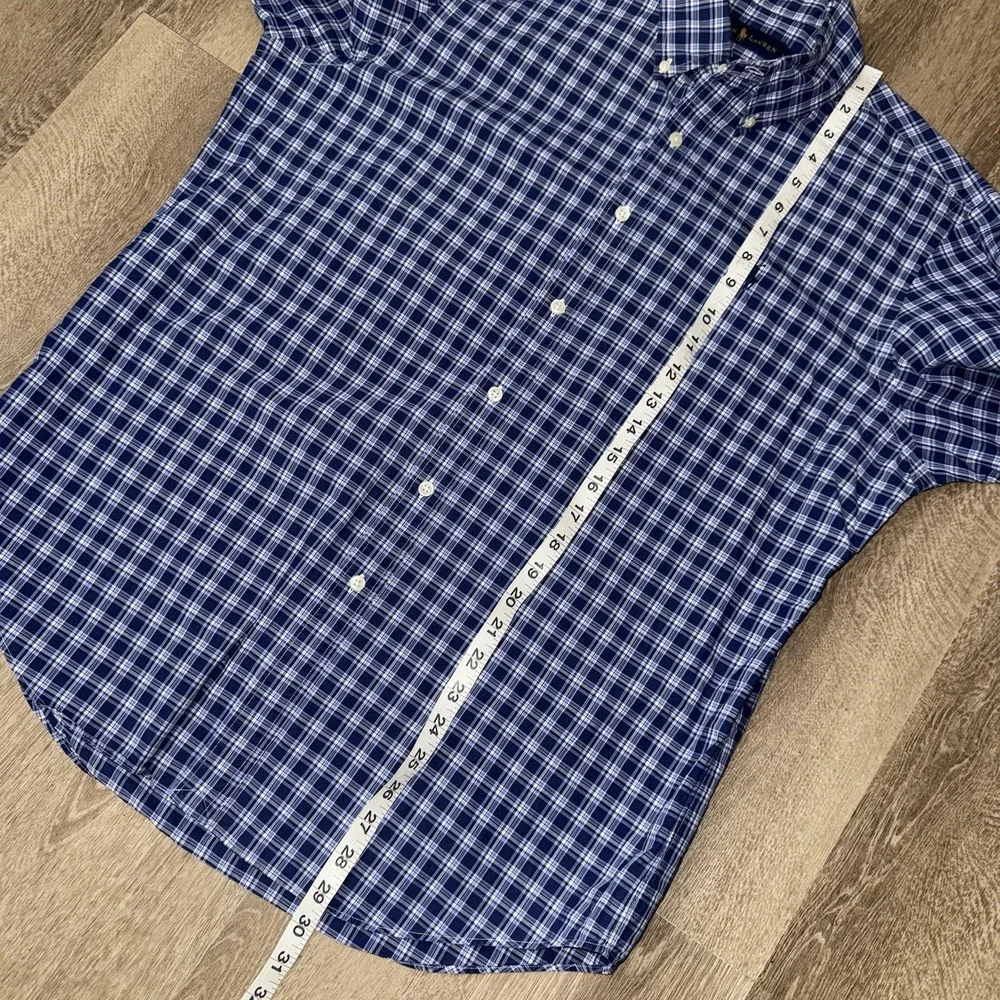 Polo Ralph Lauren Long Sleeve Button Down‎ Oxford Shirt Men's L Blue White Plaid